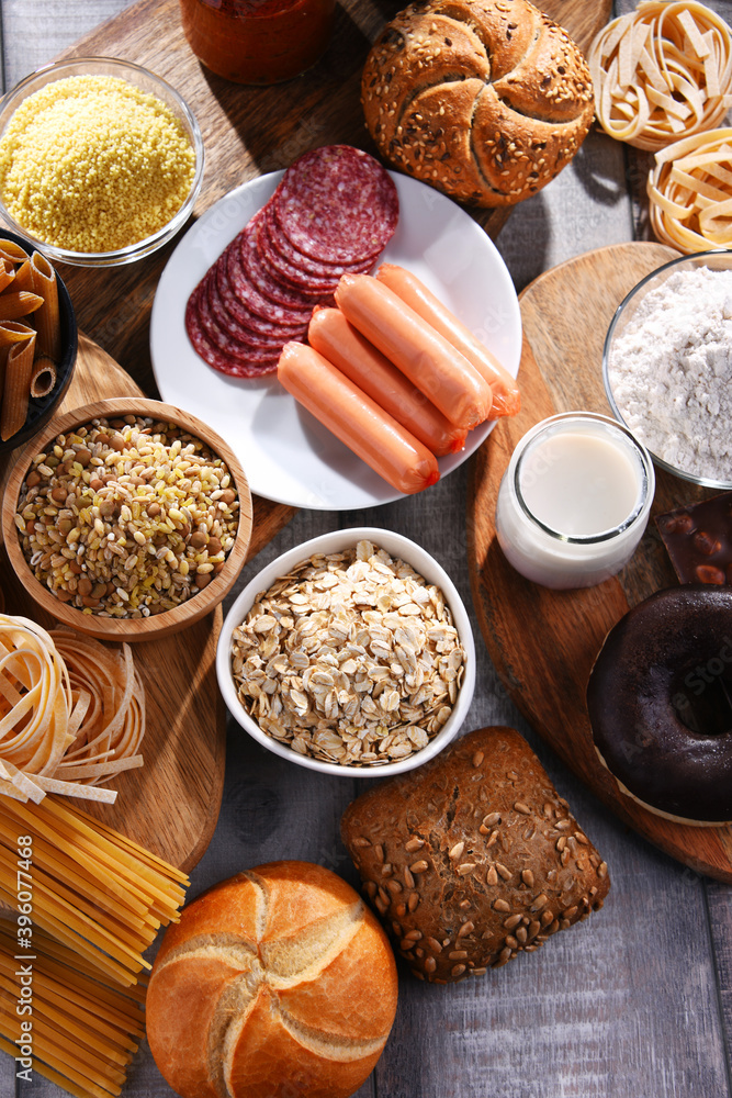 Composition with variety of food products containing gluten