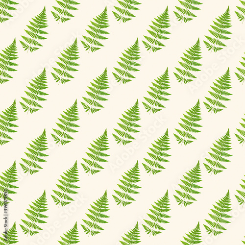 Green fern leaf on a light background-seamless pattern. Natural dry leaf of the plant, ornament. Packaging for eco-friendly products, unity with nature, environmental friendliness