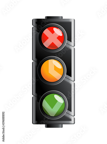 Traffic light with red, yellow and green color. Flat vector illustration isolated on white background