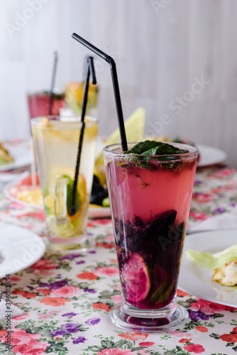 vitamin drink, fruit drink in a transparent glass, fruit juice