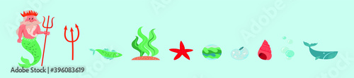 set of ocean cartoon icon design template with various models. vector illustration isolated on blue background