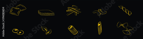 set of pasta cartoon icon design template with various models. vector illustration isolated on black background