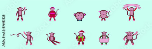 set of monkey cartoon icon design template with various models. vector illustration isolated on blue background