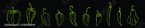 set of peppers cartoon icon design template with various models. vector illustration isolated on black background