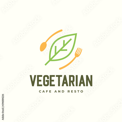 Spoon and fork with leaf logo for organic food business