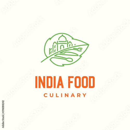 India basic landmark with cooking appliance and leaf logo