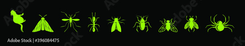 set of pest control cartoon icon design template with various models. vector illustration isolated on black background
