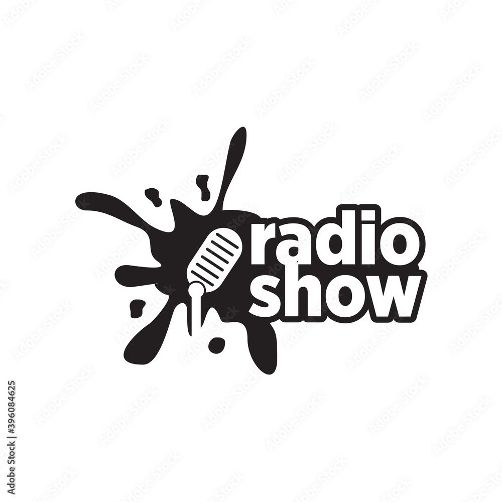 Radio show logo with splash graphic and podcast mic template Radio show logo with splash graphic and podcast mic template