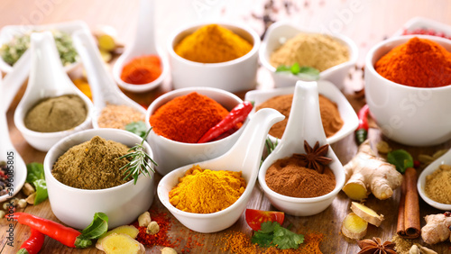 assorted of spices- colorful spices and herbs