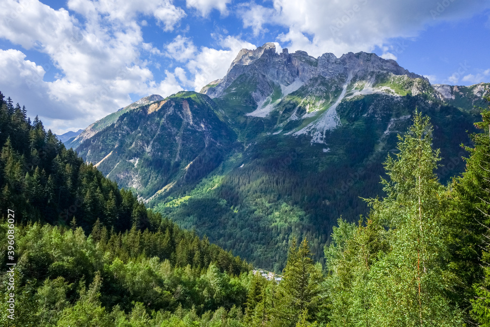 Fototapeta premium Mountain and pastures landscape in French alps