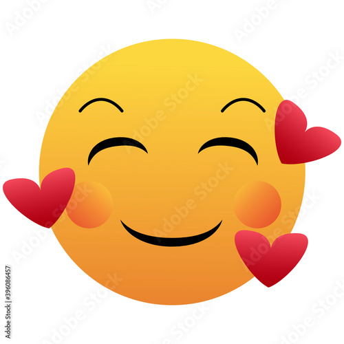 Emoji with hearts - in love face - emoticon face with smiling eyes, rosy cheeks, and three hearts floating around its head - expresses happy, affectionate feelings, especially being in love