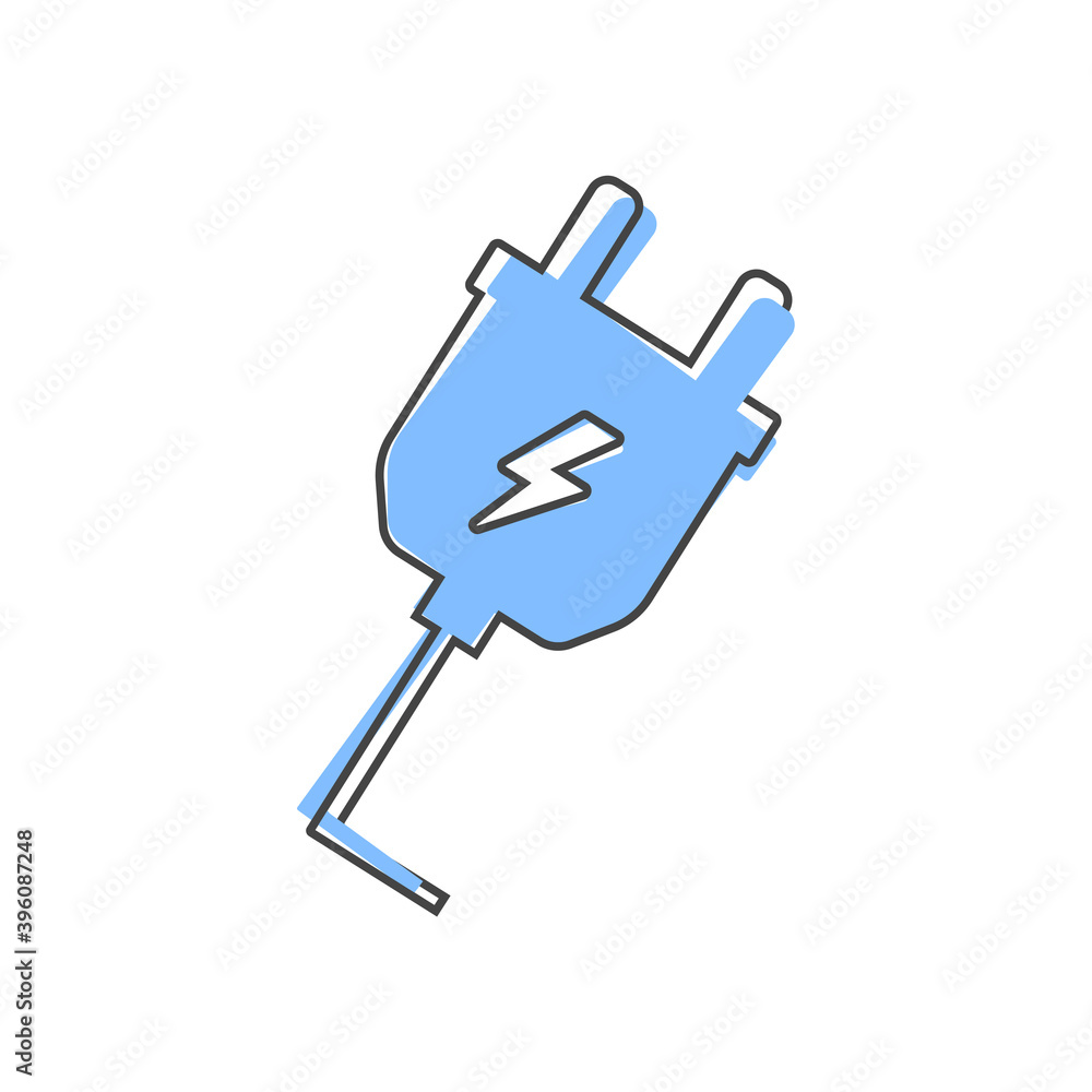 Vector icon electric plug cartoon style on white isolated background. Vector icon electric plug cartoon style on white isolated background.