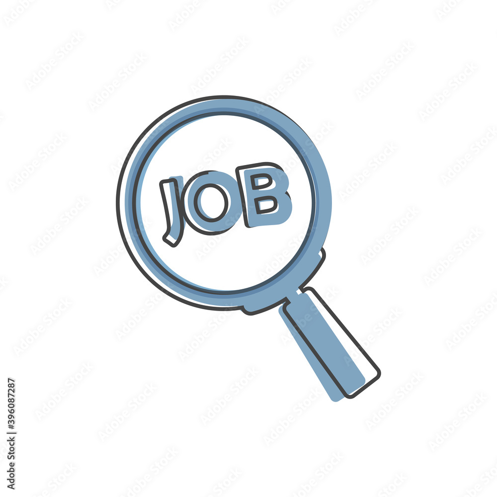 Job find search vector icon cartoon style on white isolated background. Job find search vector icon cartoon style on white isolated background.