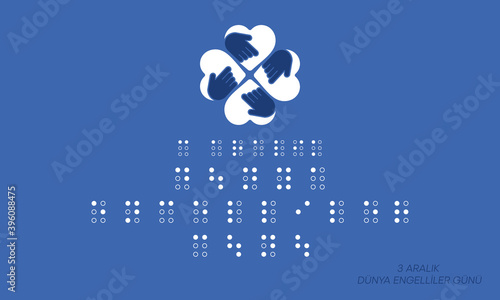 International Day of Persons with Disabilities, conjunction with  braille alphabet is spelled. Braille concept. Alphabet on blue background. Bill board design.