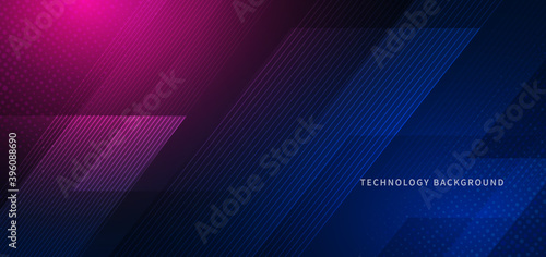 Abstract banner technology stripes geometric diagonal pink blue background.