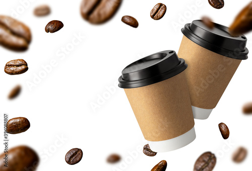 disposable cup with offee beans photo