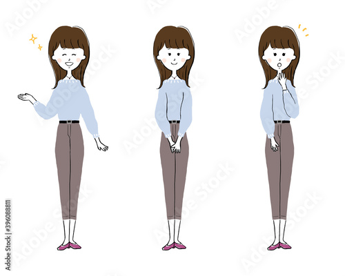 おしゃれでかわいい女性　全身バリエーションのセット