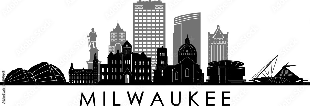 MILWAUKEE Wisconsin SKYLINE City Outline Silhouette
 - obrazy, fototapety, plakaty 