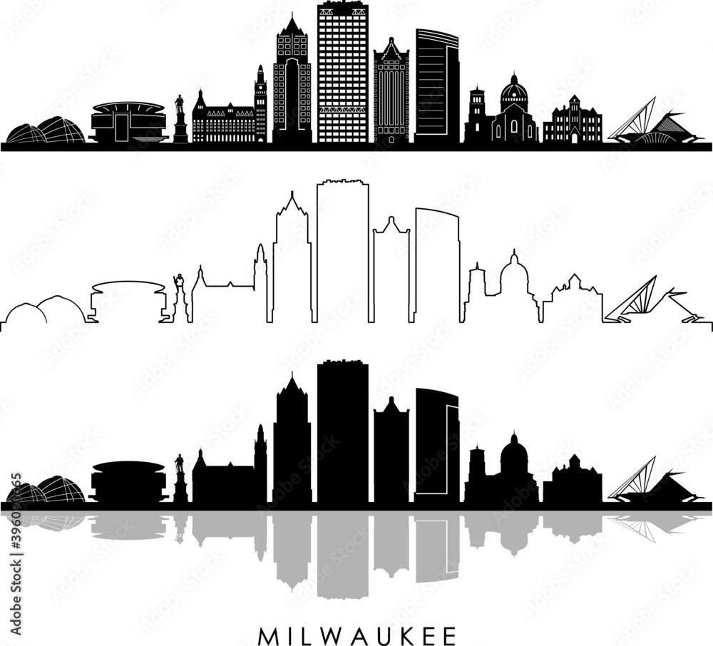 MILWAUKEE Wisconsin SKYLINE City Outline Silhouette
