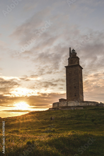 hercules tower at sunset galicia