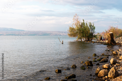 Canvastavla View of Sea of Galilee against the background of the Golan Heights in Israel