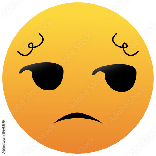 Unamused Emoji. A yellow face with slightly raised eyebrows, a frown, and eyes looking to the side. Emoticons displeasure, grumpiness, and skepticism. Isolated on white background.