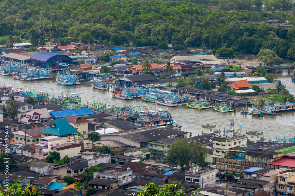 view of Chumphon estuary Fishing Village ,Chumporn ,Thailand. Fishing is the main occupation for the villagers