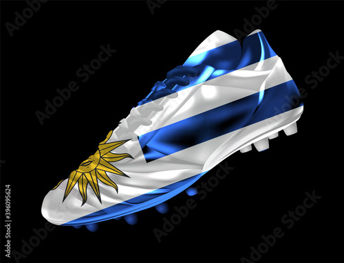 3d soccer football boot with print of flag of Uruguay isolated on dark background vector illustration