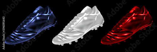 3d soccer football boots in colors set isolated on a black background, vector illustration