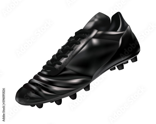 3d Black leather soccer boot/cleat isolated on a black background, vector illustration