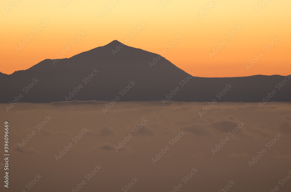 Island of Tenerife and Teide peak at sunset from Gran Canaria. Canary Islands. Spain.