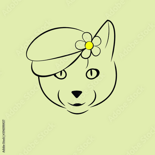 silhouette of a cat's muzzle in a cap with a flower