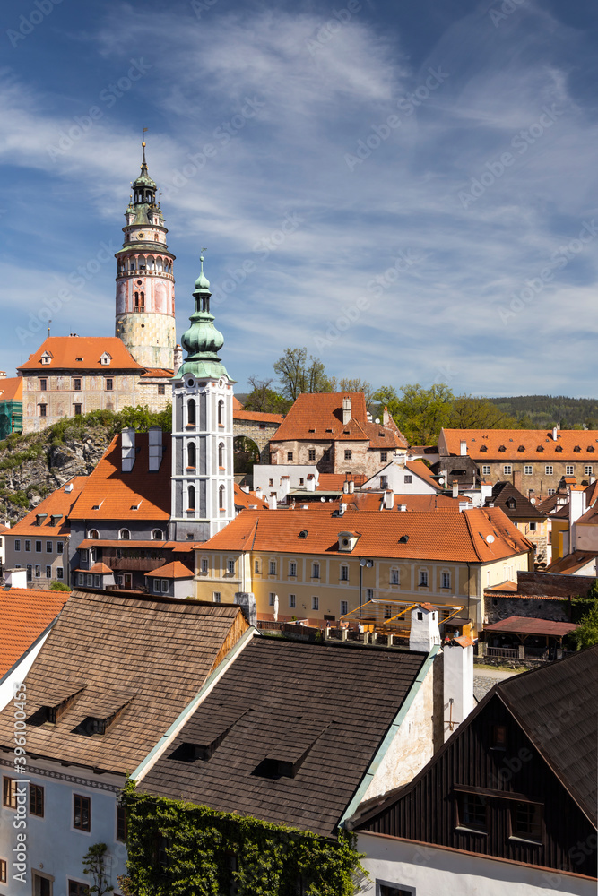 View of the town and castle of Czech Krumlov, Southern Bohemia, Czech Republic