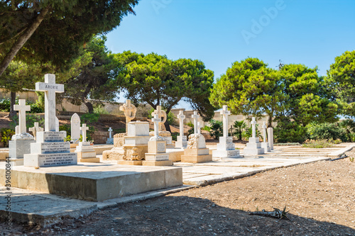 Grave stones at the Pembroke Military Cemetery - Pembroke, Malta.