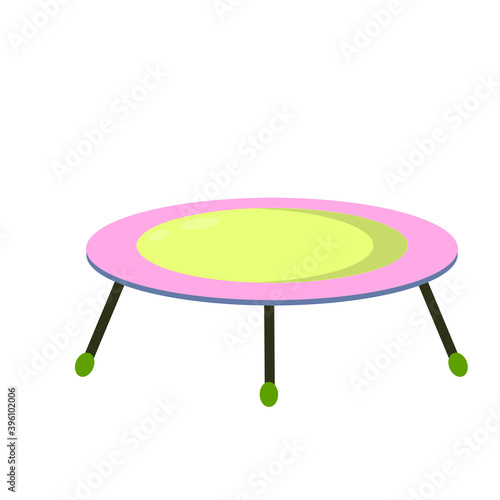 Trampoline. Sports equipment for jumping. Pink Toy for recreation and children entertainment. Flat cartoon illustration isolated on white background