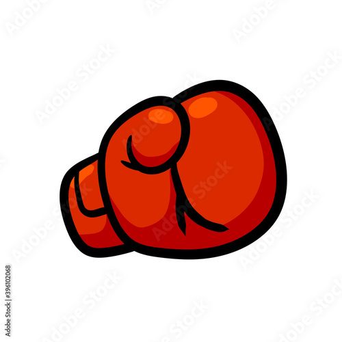 Boxing glove. Fist fight. Extreme sports. Symbol of the strike and a knockout. Sport equipment. Red Cartoon illustration
