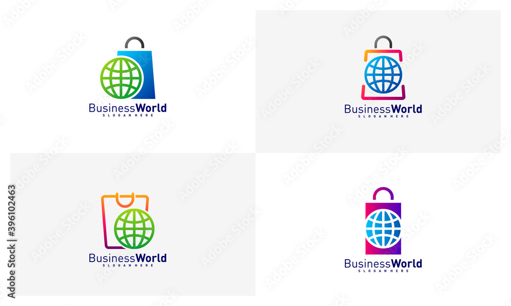 Set of World Shop logo vector template, Creative world logo design concepts Set of World Shop logo vector template, Creative world logo design concepts