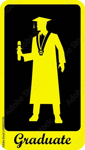 young graduate holding a diploma, full body silhouette