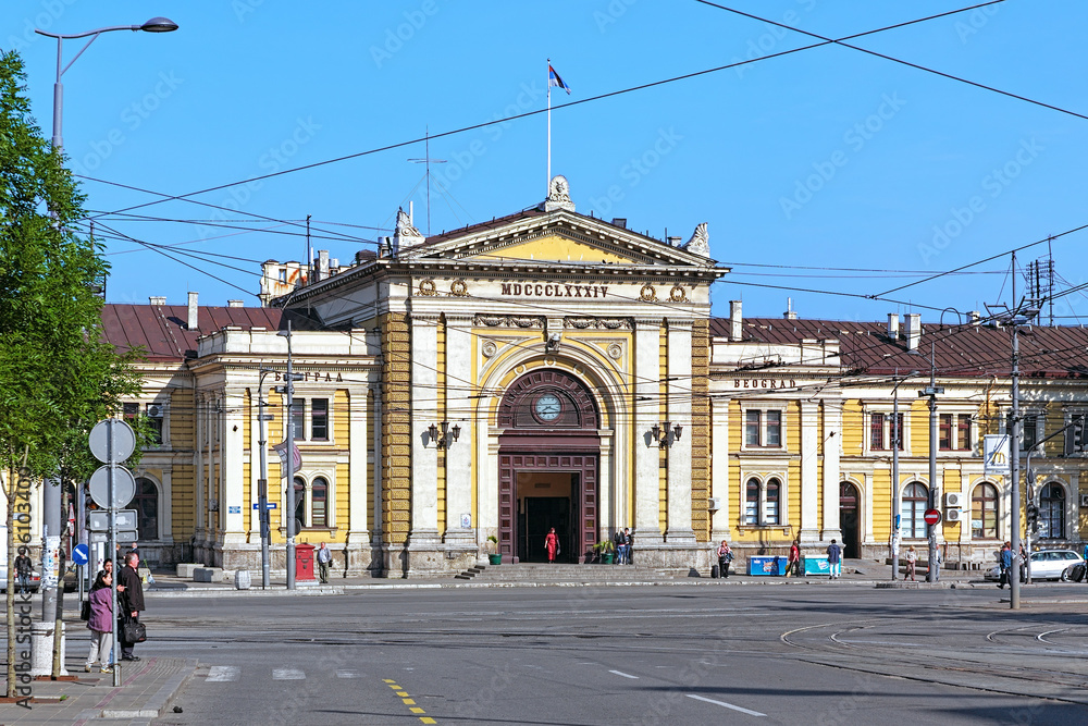 Front facade of the Belgrade-Glavna railway station building, Serbia