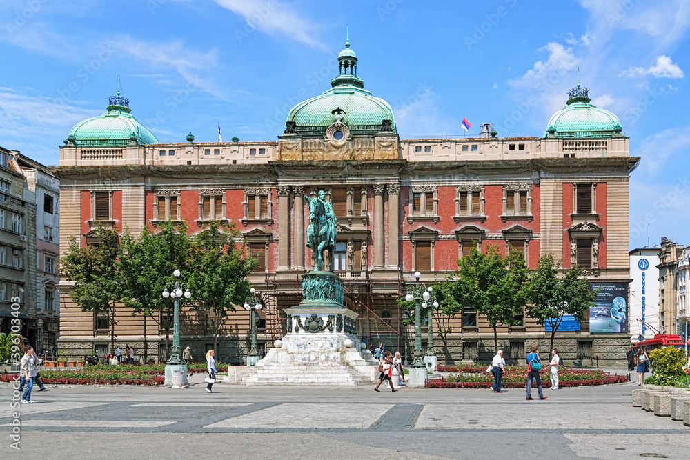 Republic Square of Belgrade with the building of National Museum and equestrian statue of Prince Mihailo Obrenovic, Serbia