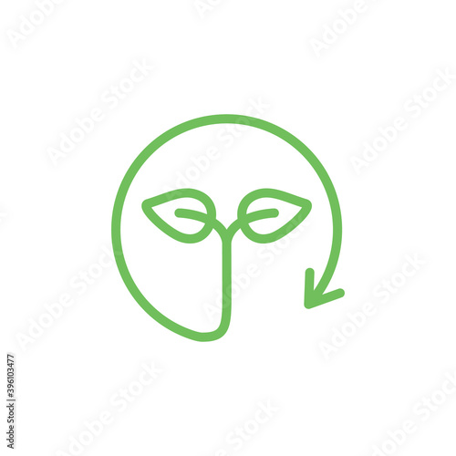 Biodegradable green icon. Recycle leaf symbol. Bio recycling degradable sign. Vector organic illustration isolated on white