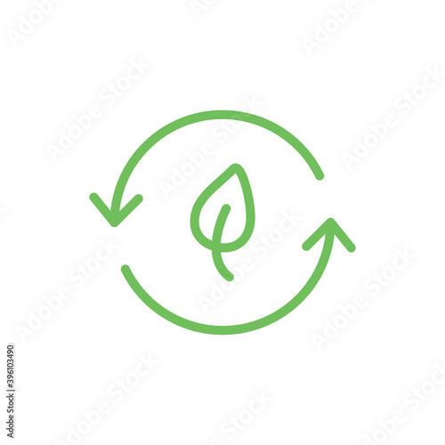 Biodegradable green icon. Recycle leaf symbol. Bio recycling degradable sign. Vector organic illustration isolated on white
