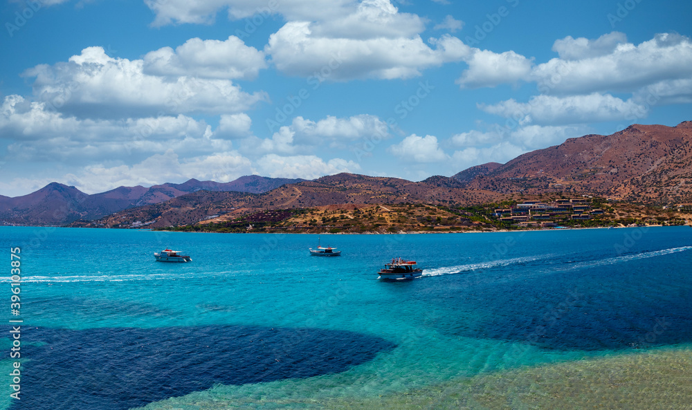 View from the island of Spinalonga / Kalydon to the landscape and coast of the island of Crete