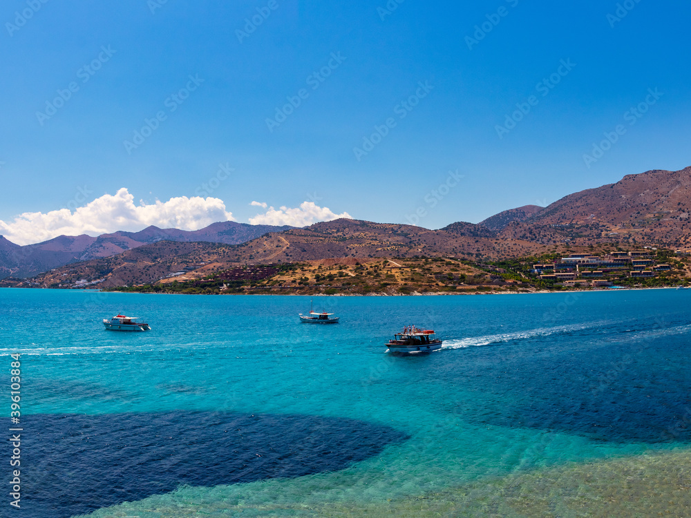 View from the island of Spinalonga / Kalydon to the landscape and coast of the island of Crete