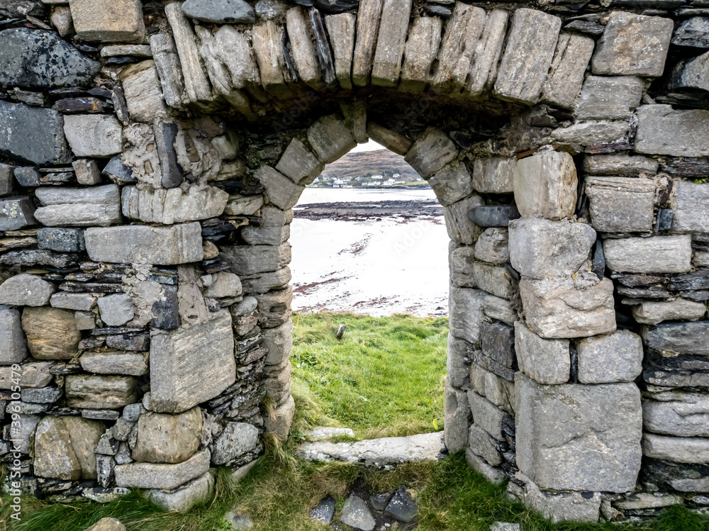 The historic St. Marys church on the Island of Inishkeel by Portnoo in County Donegal