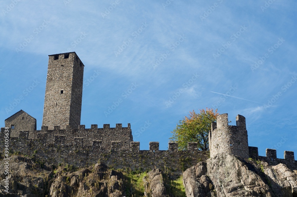View of Castelgrande castle in Bellinzona, Switzerland