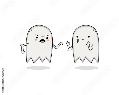 Cute ghost cartoon character arguing
