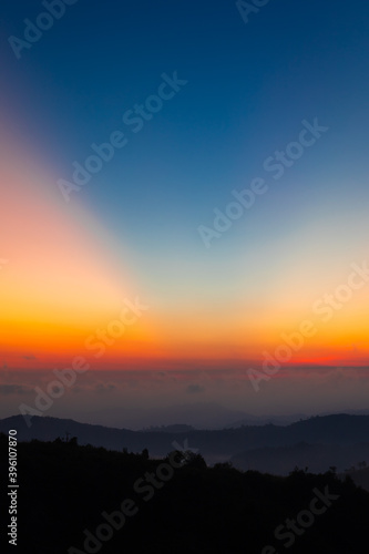 Beautiful landscape of sunrise at Noen Chang Suek peak at E-Thong village in Thong Pha Phum National Park  Kanchanaburi province  Thailand.