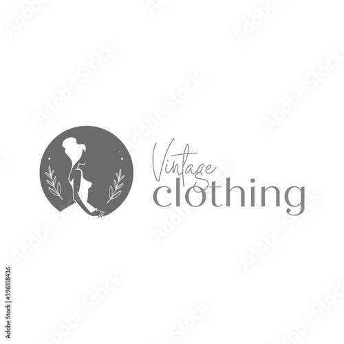 Vintage clothing logo. Vintage dress logo template. Fashion lady logo. Luxury clothing logo.