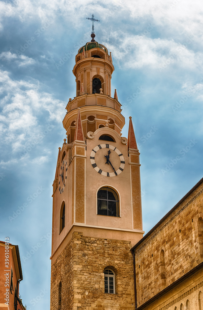 Bell tower of the romanic Cathedral of Sanremo, Italy